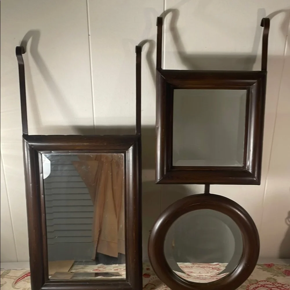 Source Unknown Brown Metal Geometric Set of Mirrors Over a Rod Wall Decor